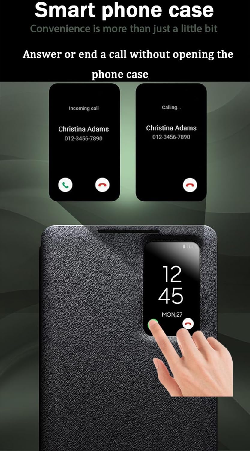 Intelligent Genuine Leather Cell-Phone Case for Samsung Galaxy S26 Ultra. Automatic Sleep/Wake, Mobile Phone Cover, Smart Holster for Samsung S 26 Ultra -Black