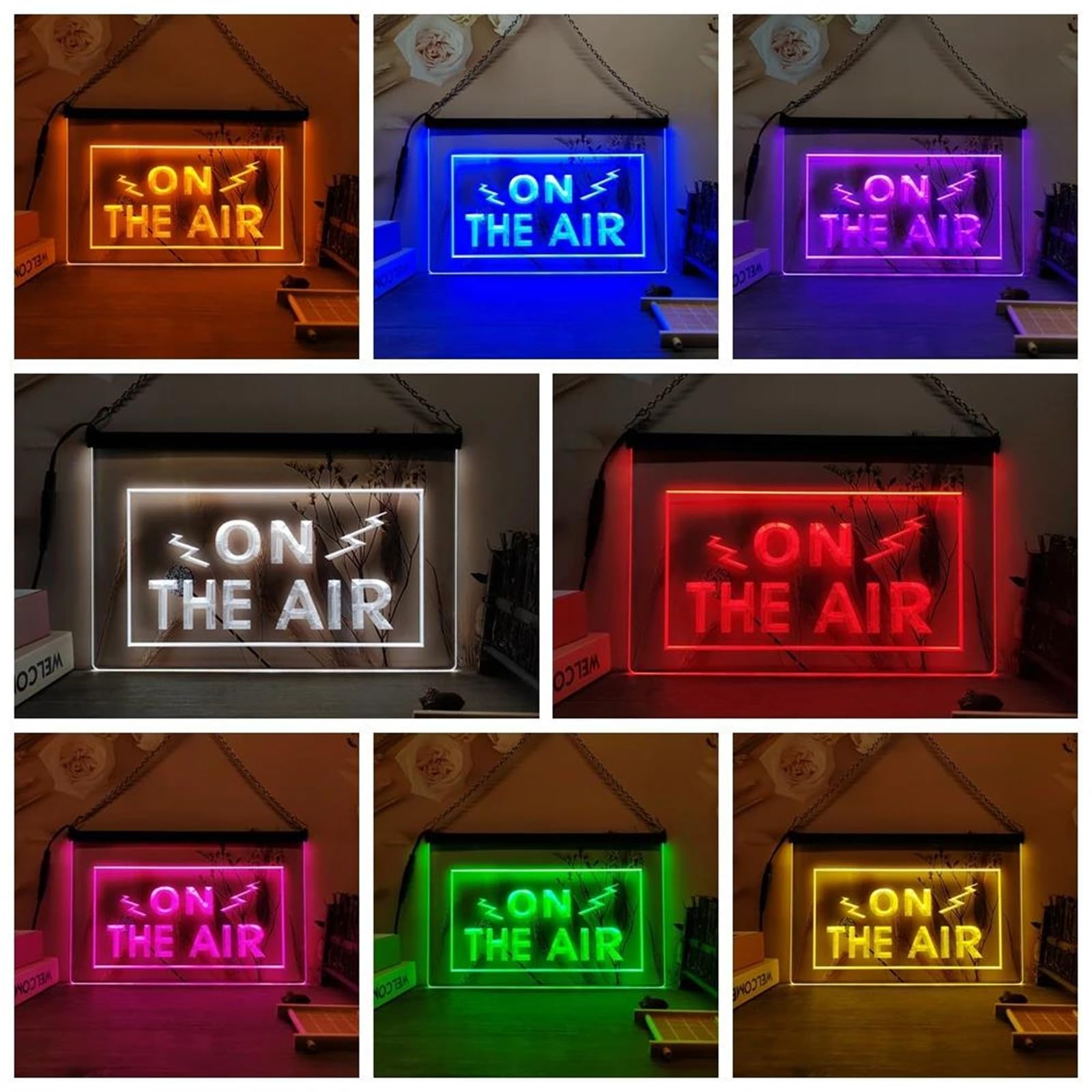 On The Air Neonowy szyld do dekoracji ścian – ściemniane neonowe światła LED RGB (sterowanie 3-przyciskowe, zasilanie USB) do studia nagraniowego, studia muzycznego lub klubu nocnego,30x20cm