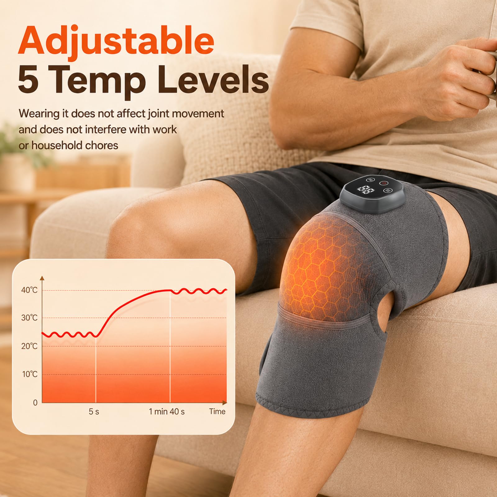 3-in-1 Schultermassage, Schulter-Massagegerät mit 5 Wärme & 3 Vibrationsmodi, Kabellose Verstellbare Beheizte Kniebandage und Schulterbandage für Knie, Schulter, Ellenbogen, Touchscreen, Zuhause, Büro