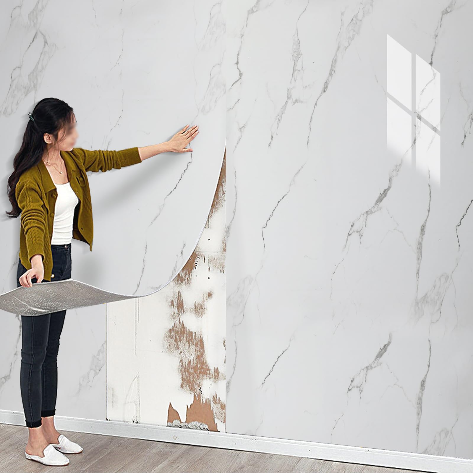 Tarwanear Marble White 300cm x 40cm Self Adhesive Wallpaper Waterproof Thermal Insulating Wallpaper Peel and Stick Wall Panels PVC Stick On Kitchen Bedroom Living Room Wall Bathroom Decor