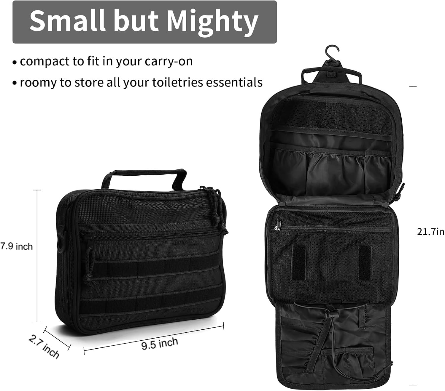 SMONT Toiletry Bag for Men Travel Toiletry Organizer Dopp Kit Travel Organizer Toiletries Bag Shaving Hygiene Bag Bathroom Hanging Men's Toiletry Bag for Short Trips Black - Image 2