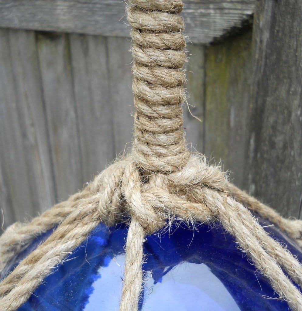 Hand Knotted Rope Buoy 8" Blue Float