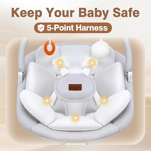 Miniatura 6 de Columpios para bebé, columpio infantil con control remoto, 5 velocidades ajustables, almohadilla de asiento lavable a máquina, arnés de 5 puntos,