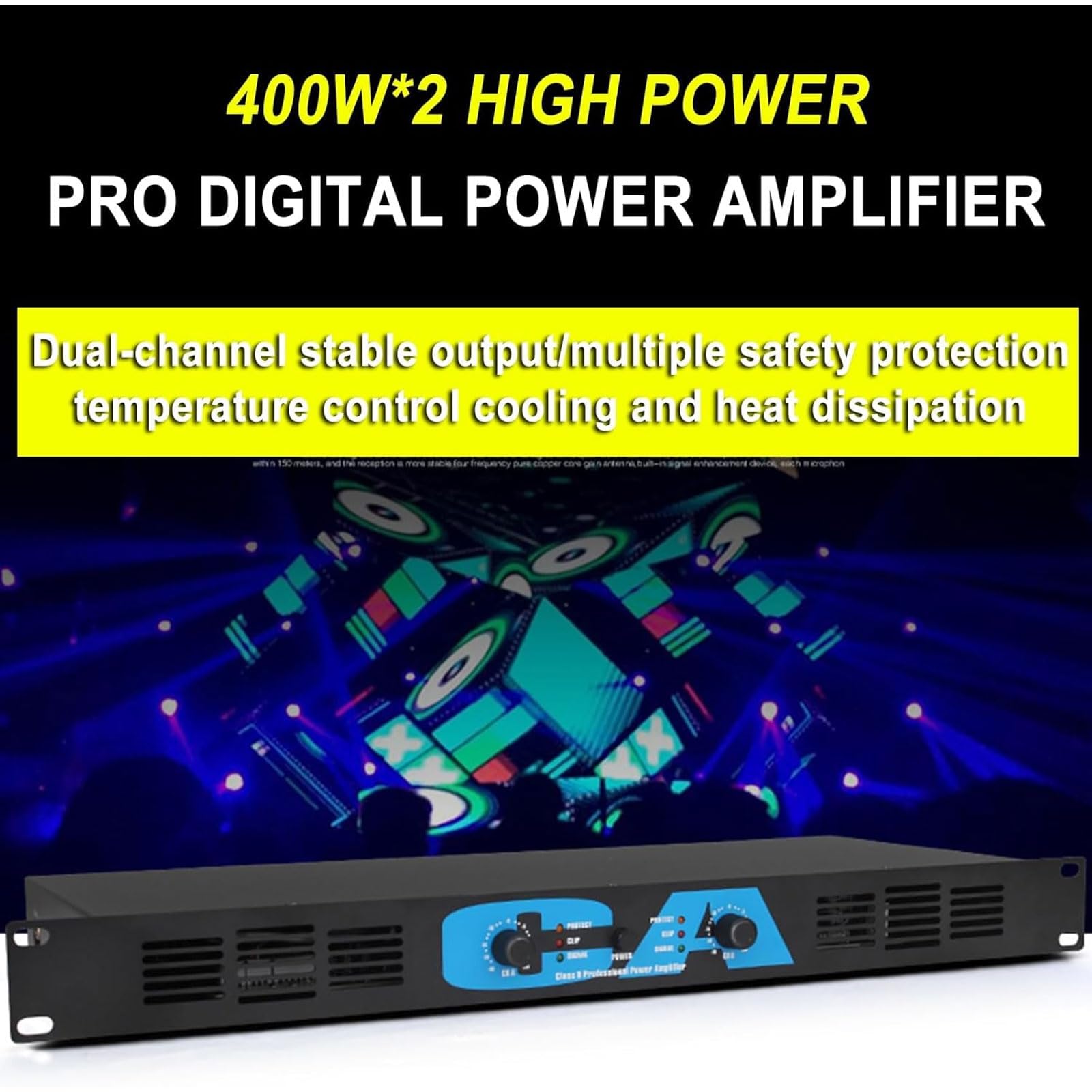 Amplificatore Digitale Professionale, Amplificatore Portatile per La Casa da 400 W X 2 con Luce LED, 2 Ventole di Raffreddamento, Uscita Indipendente a Doppio Canale, per Casa