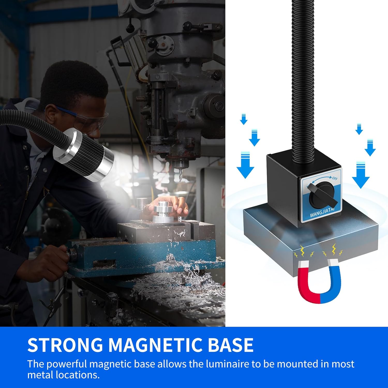 Magnetic Work Light, LED Machine Light, Work Light with Flexible & Magnetic Base, Shop Tool Lamp for Lathe, Work Bench, Sewing Machine, Grill, Bandsaw, Industrial Lighting, 10W, 900Lumens, Black