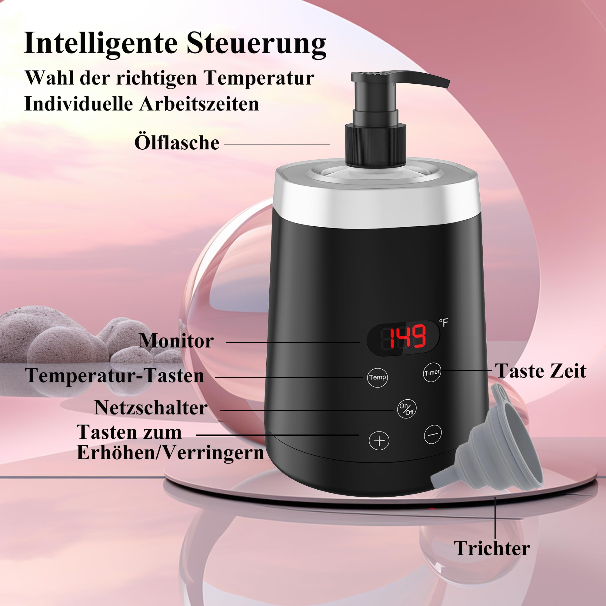 Massageöl Wärmer, Öl Erwärmer mit zwei Ölflaschenspender, 0-65°C, Lotion Flaschenwärmer, Schwarz