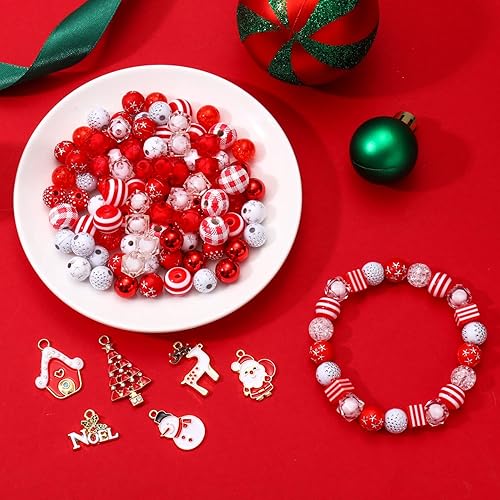 Miniatura 2 de Más de 2465 cuentas de Navidad para fabricación de joyas, perlas Heishi rojas y verdes, cuentas sueltas redondas con árbol de Navidad, caja de