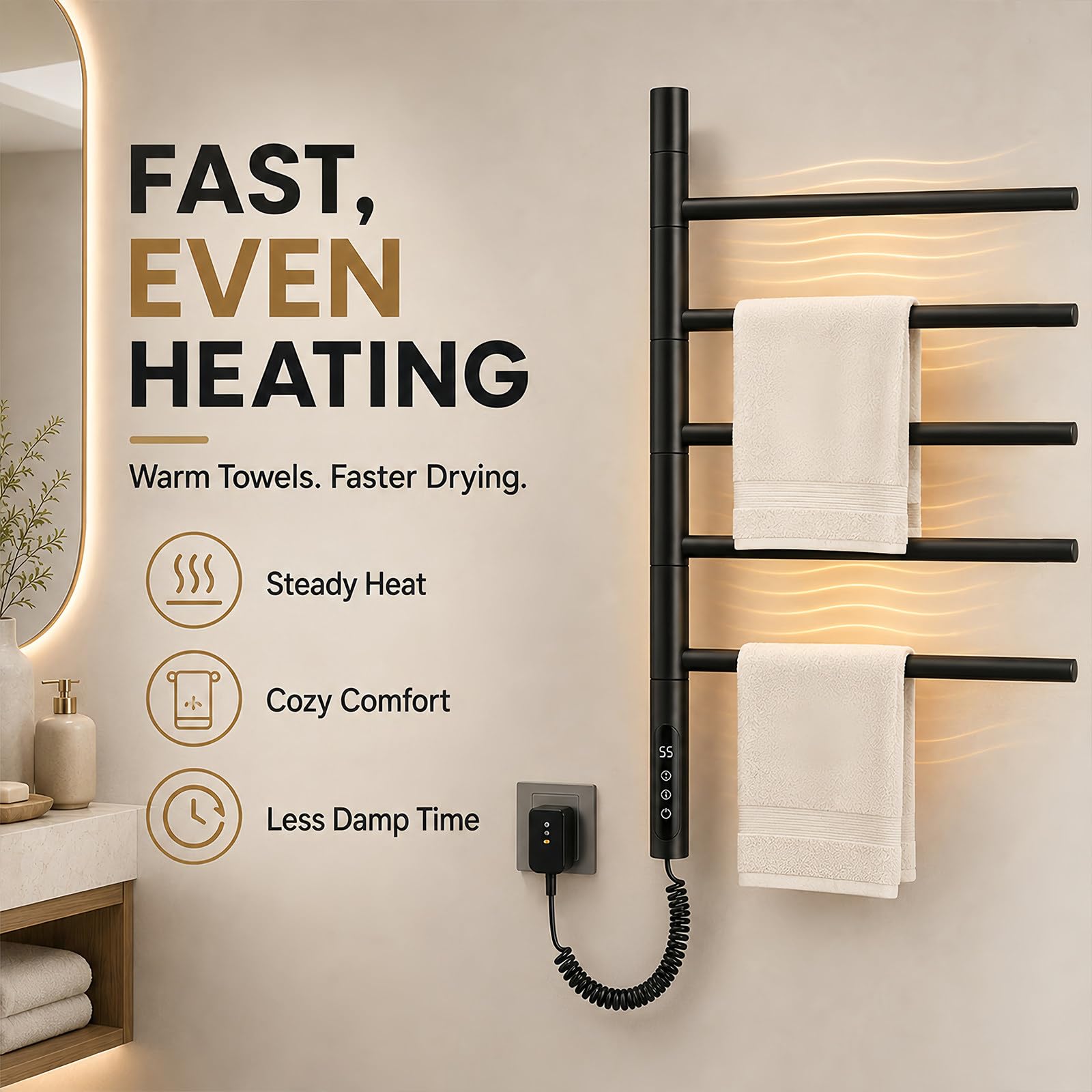 BANGBANGJI Timer Smart, Scaldasalviette Elettrico per Bagno Moderno White