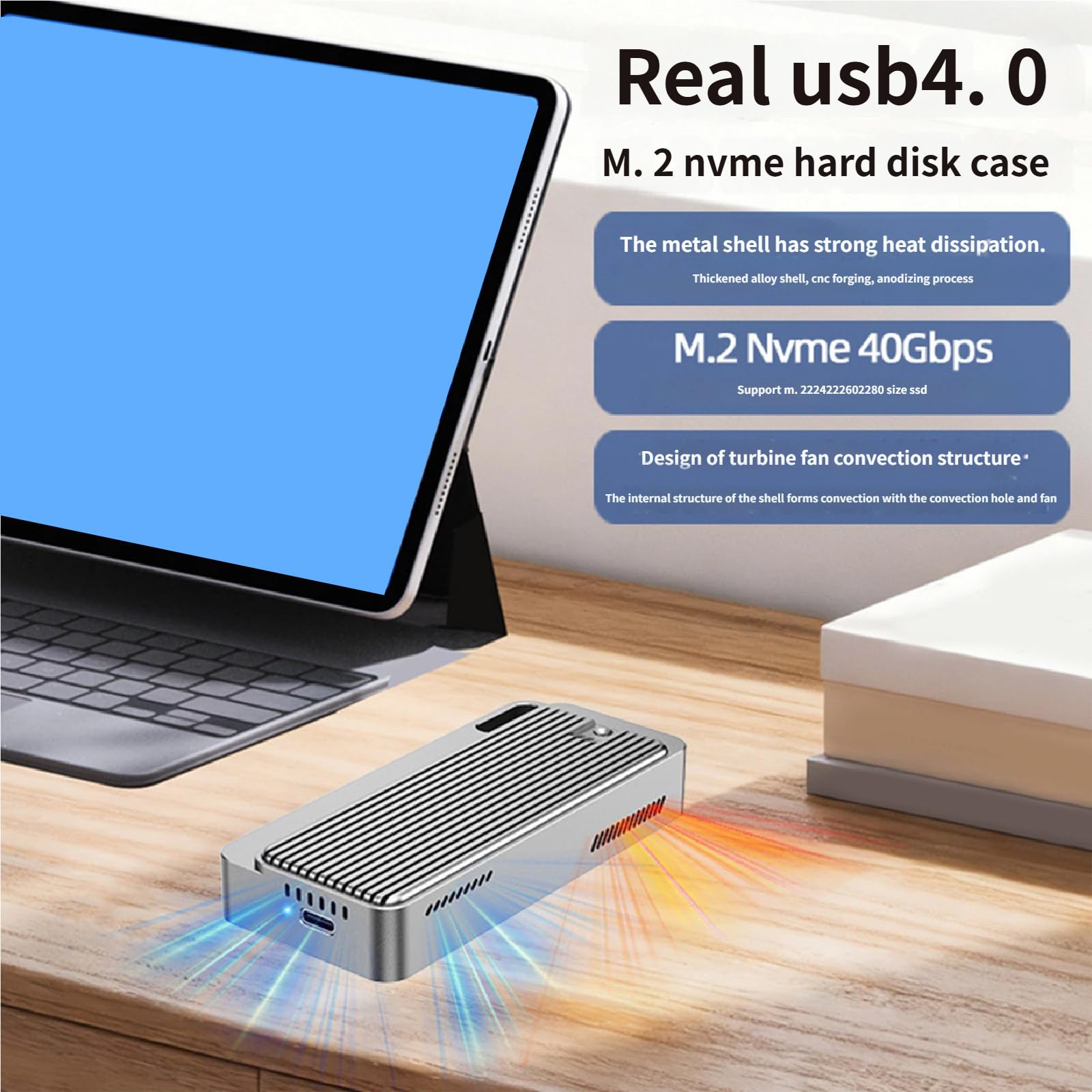Custodia esterna portatile da 40 Gbps NVMe Hard Drive Custodia per la gestione del calore per 2242 2260 2280 Scatola di immagazzinaggio in alluminio silenzioso
