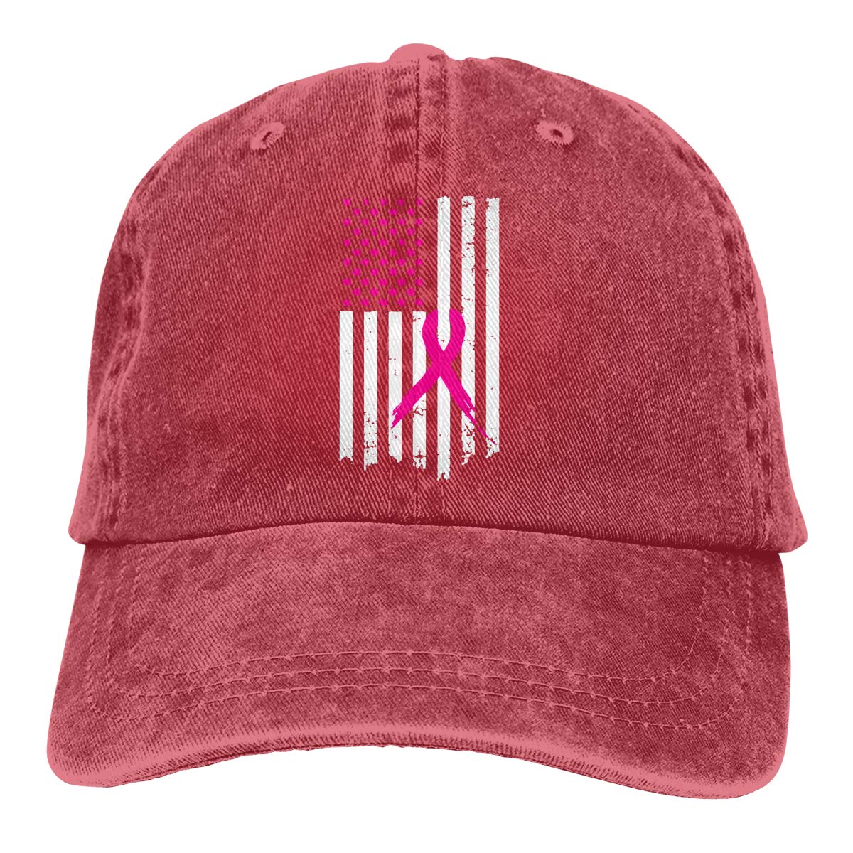 Pink Ribbon Breast Cancer Awareness Flag Popular Unisex Washed Cap  Adjustable Dad's Denim Stetson Hat
