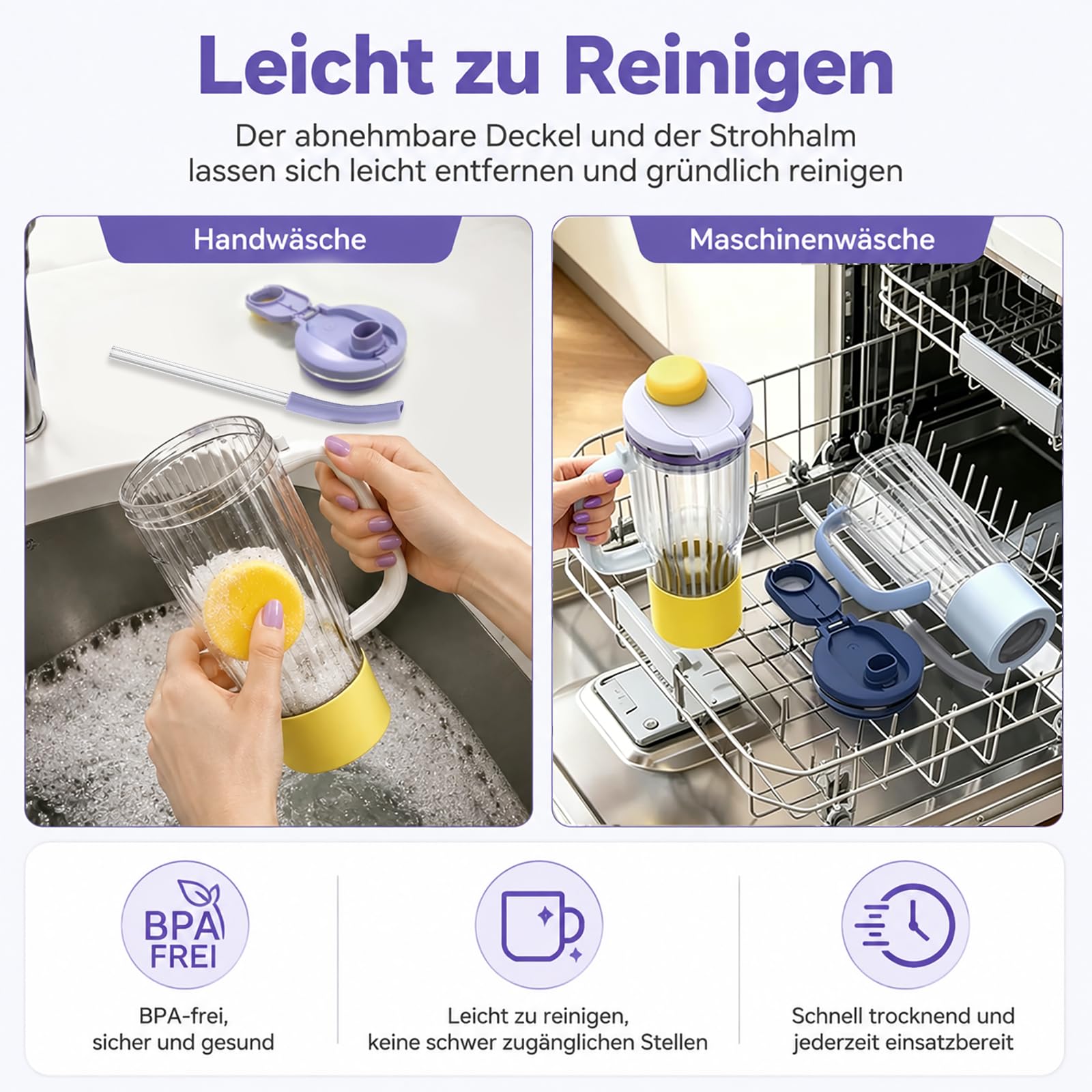 710 ml Mixbecher Ersatz für Ninja BlendBoss DB301 und DB351 Reihe, Lila | BPA-freier Milchshake-Becher, auslaufsicher, bruchsicher spülmaschinenfest für Fitness, Camping Büro und Unterwegs