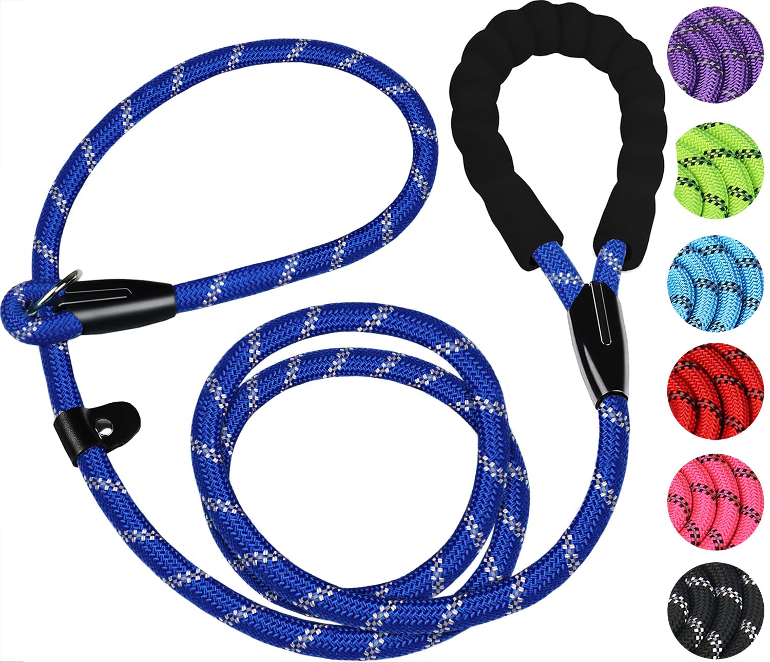 6 FT Heavy Duty Dog Leash, Durable Premium Quality Strong Training Rope Slip Leash with Comfortable Padded Handle and Highly Reflective Threads for