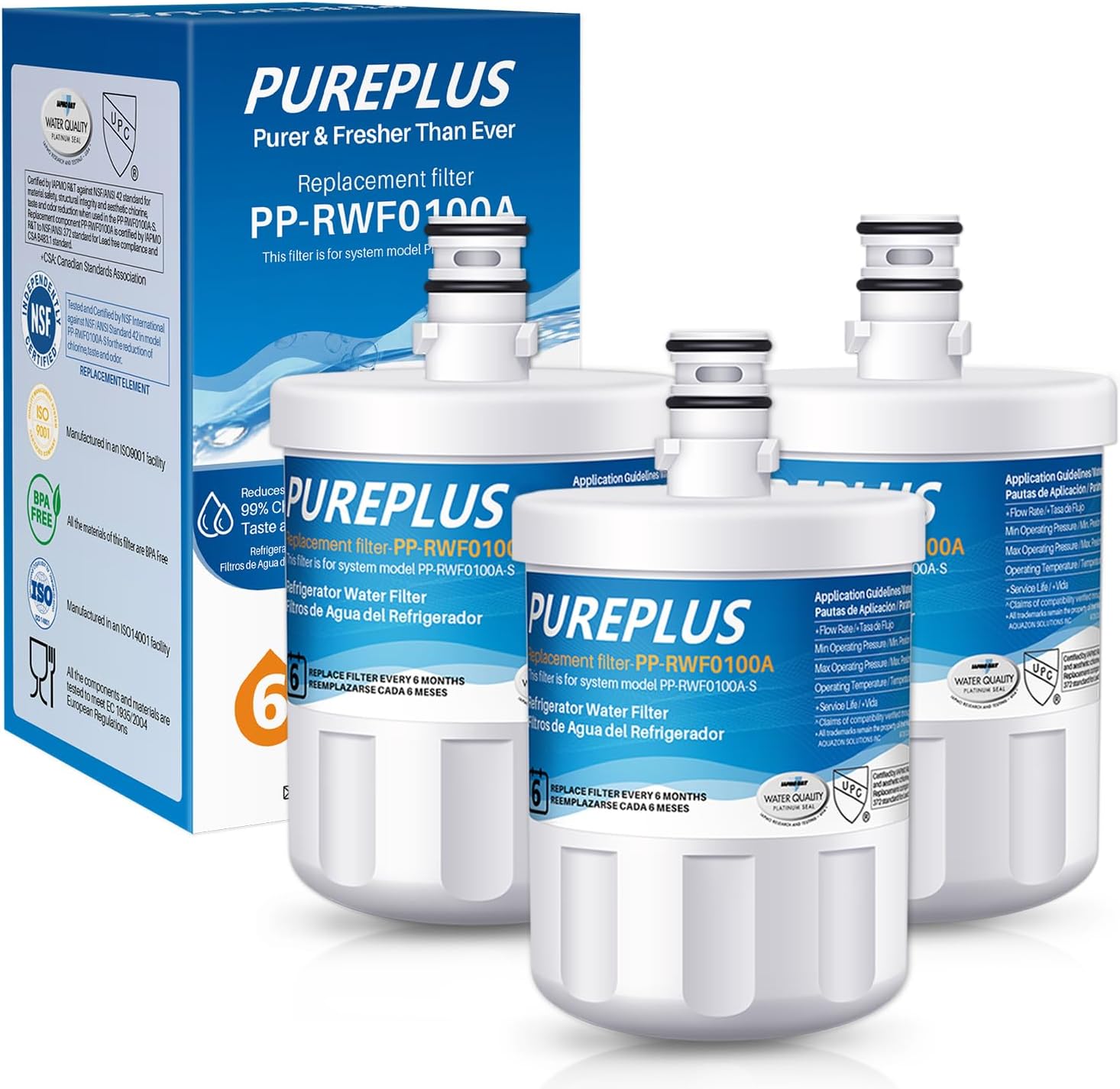 PUREPLUS 5231JA2002A Replacement for LG LT500P, ADQ72910901, GEN11042FR-08, Kenmore 9890, 469890, HDX FML-1, ADQ72910907, LSC27925ST, LFX25974ST, LFX25973D, LFX25973ST Refrigerator Water Filter, 3Pack