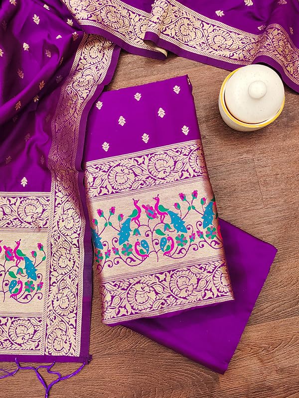 Image of DEVANGI Women's Pathni Banarasi Silk Unstitched Salwar Suit Dress Material With Dupatta