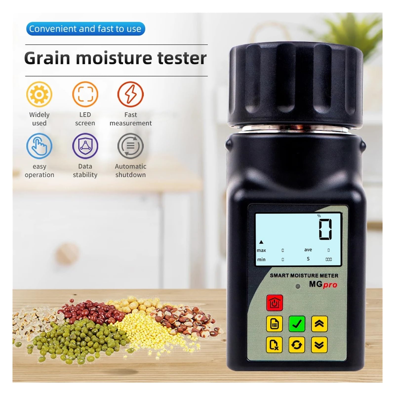 Intelligentes Getreide-Feuchtigkeitsmessgerät for 25 Arten Mais, Reis, Weizen, Erdnuss, Kaffeebohnen, Samen, Erbsen-Hygrometer, Feuchtigkeitstester Genaue Anzeige