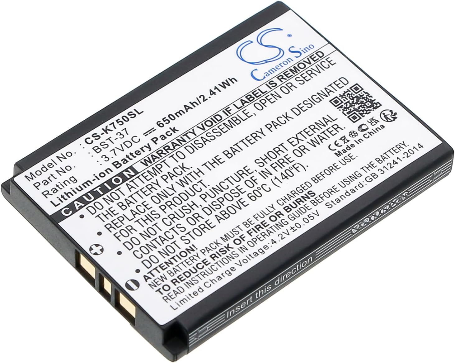 VINTRONS Li-ion BATTERY Pack Fits Sony-Ericsson BST-37, V600i, Z530i, W850i, K510a, J230i, K750, K310c, K750i