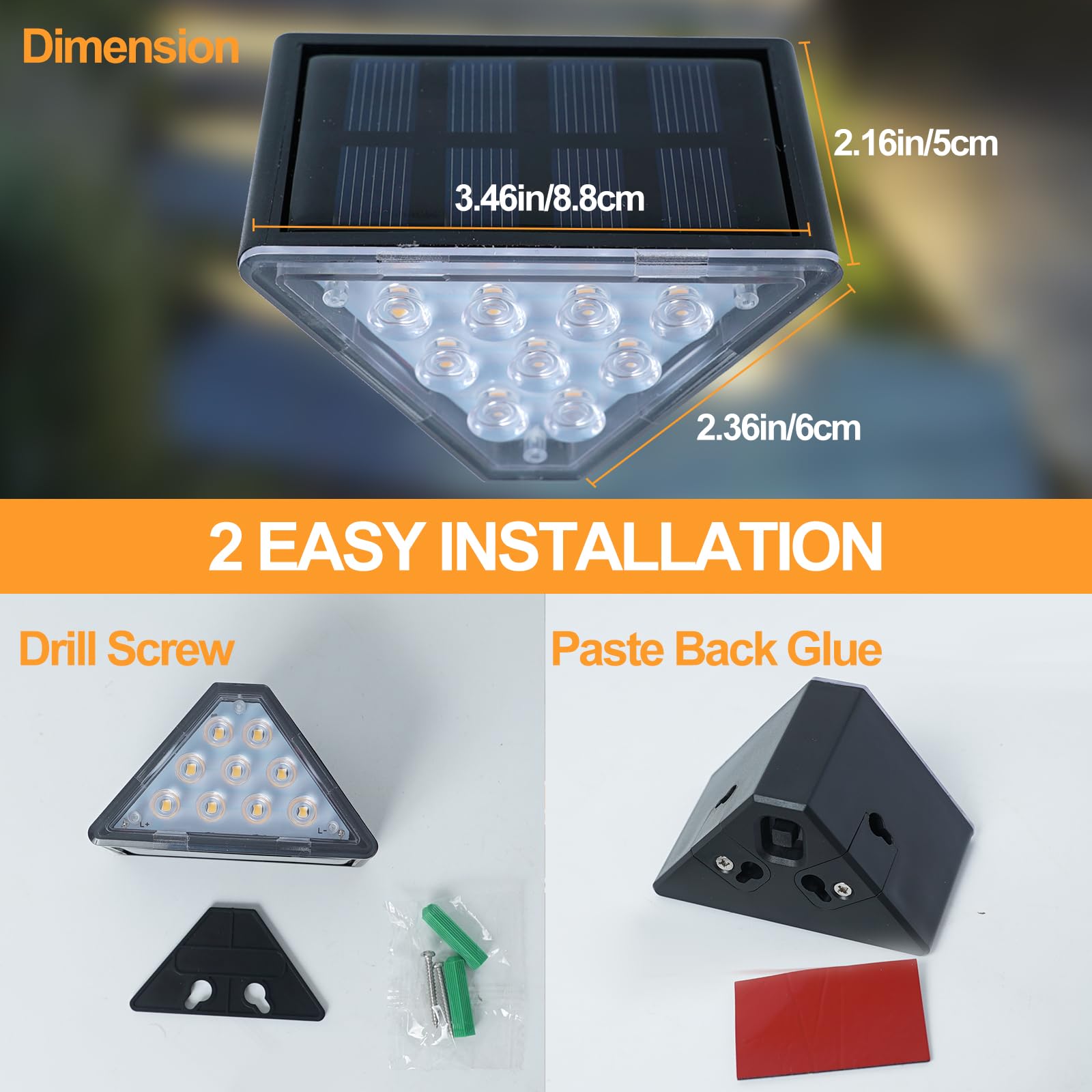 LED Luci Solari per Esterni, IP67 Impermeabile LED Solare Lampada da Scala Bianca Calda 3000K, Illuminazione Scale per Cortile, Giardino, 6 pezzi