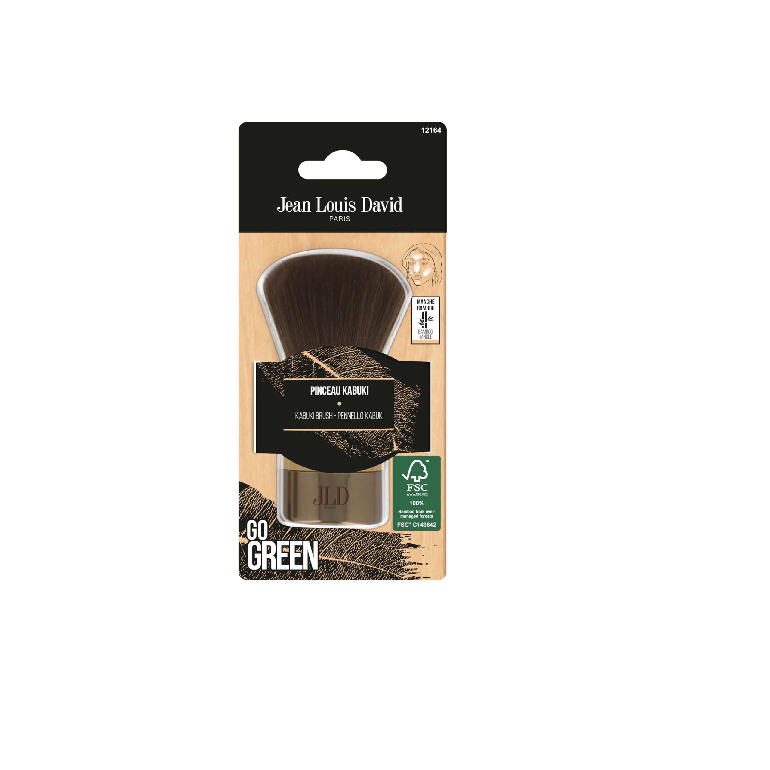 JEAN LOUIS DAVID, GO GREEN Collection, Kabuki Brush, Face Powder and Blush, Makeup, Vegan Bristles 100% Synthetic - Image 2