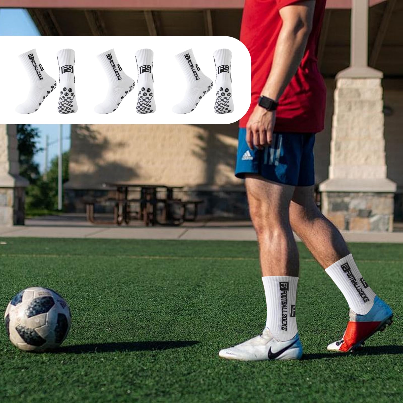 3 Pairs of Football Socks, Grip Socks Football (39-46) - Non-Slip Grip for Men and Women - Sports Socks for Football, Basketball, White, 39-46 3