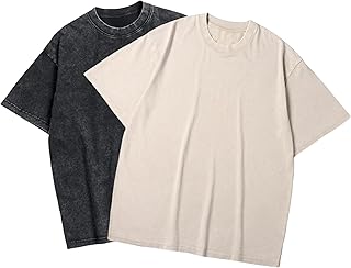 SAN Platina Oversized Loose Fit T-Shirts 2-Pack,Unisex Vintage Washed Cotton Short Sleeve Tees,Casual Streetwear Stylish V...
