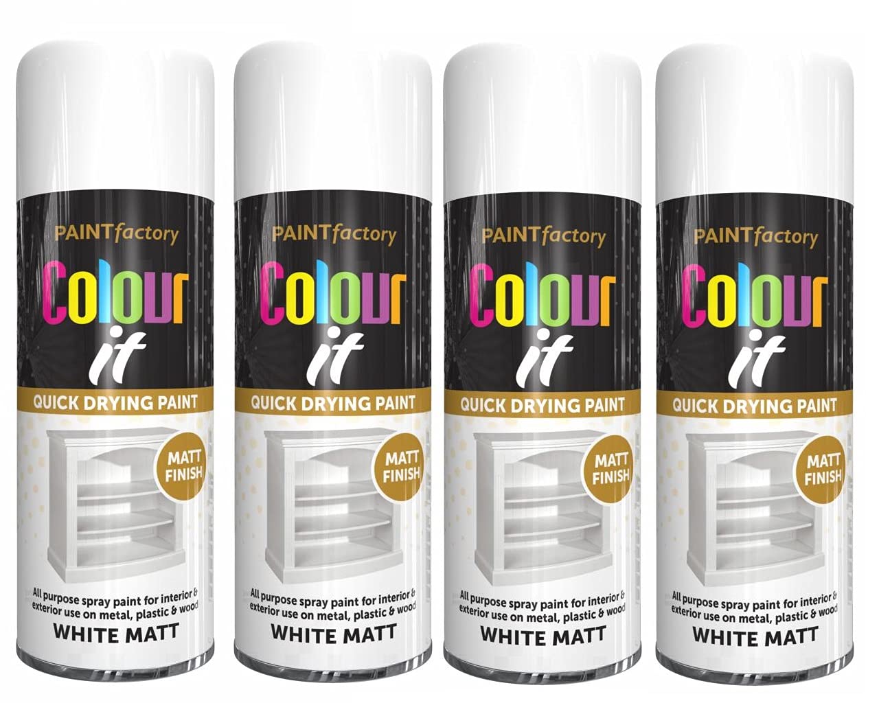 Paint Factory Colour It Quick Drying Spray Paint 400ML (4, White Matt)