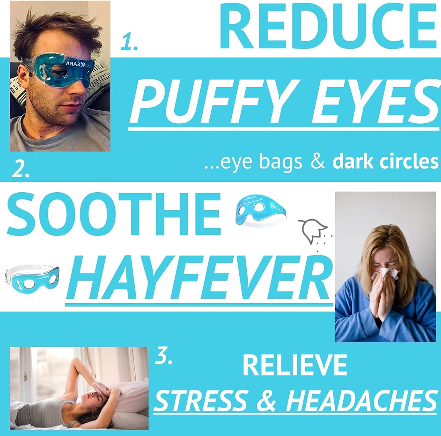 ALGARA Cooling Eye Masks Set of 2 for Puffy Eyes Hayfever Stress