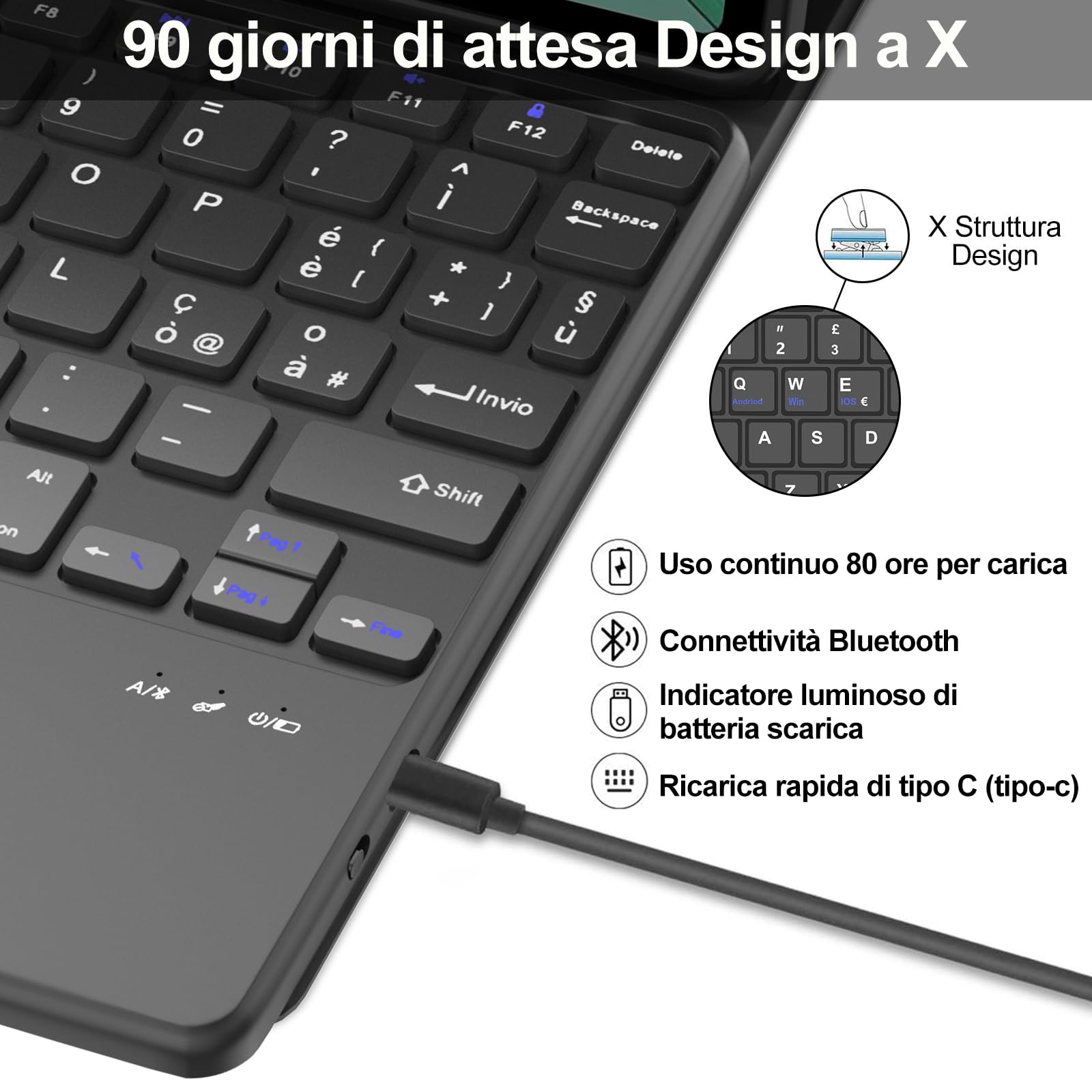 IVEOPPE Tastiera per Honor Pad X8b 2026/X8a 2024 con Touchpad, Cover Custodia Tastiera Trackpad Italiano Bluetooth Honor Pad X8b/X8a 11", Nero