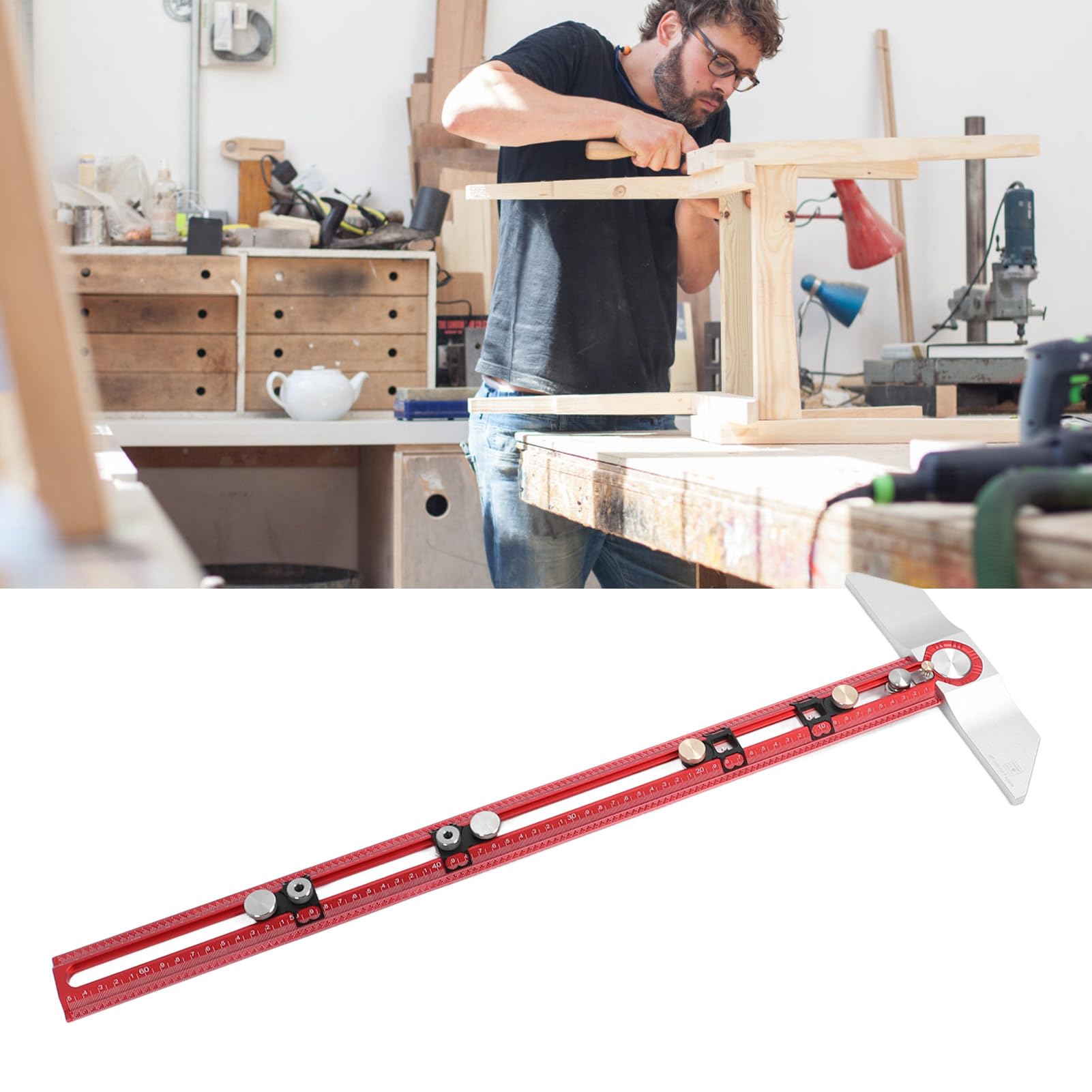 Règle Carrée de Type T en Alliage D'aluminium, Outil de Mesure de Précision à Angle Droit, Outil de Travail du Bois, Multifonctionnel pour le Perçage