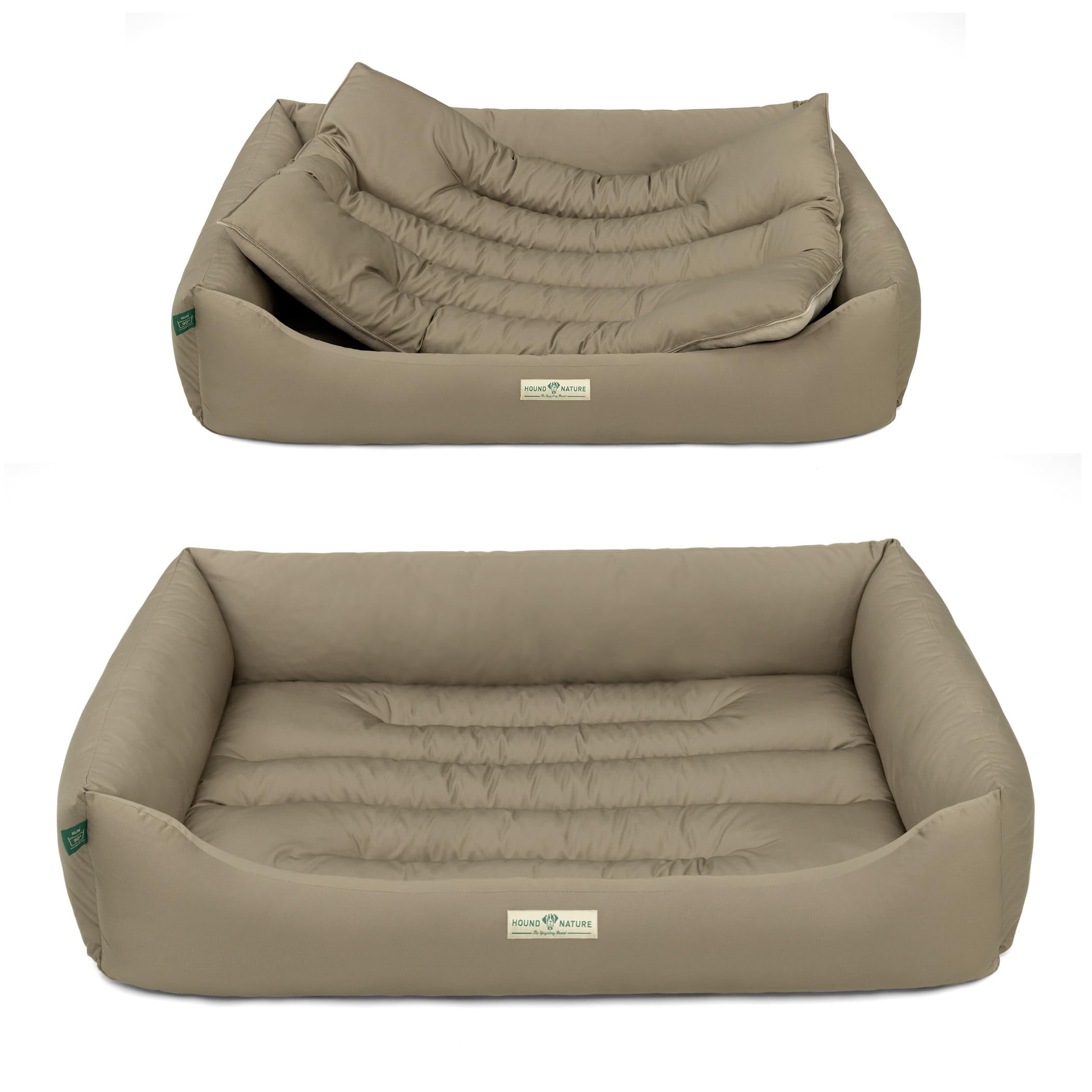 HOUND & NATURE | Cama ecológica para perros Luzern | Suave y suave, talla XXL para perros muy grandes, cama mullida y mullida lavable con cojín reversible (XXL – 125 x 95 cm, topo)