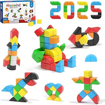 Hiwawind 56 PCS Magnetic Blocks, 1-Inch Isosceles Triangles & Quarter Circles, Montessori STEM Sensory Toys for Kids Ages 3-6, Christmas & Birthday Gift for Boys Girls