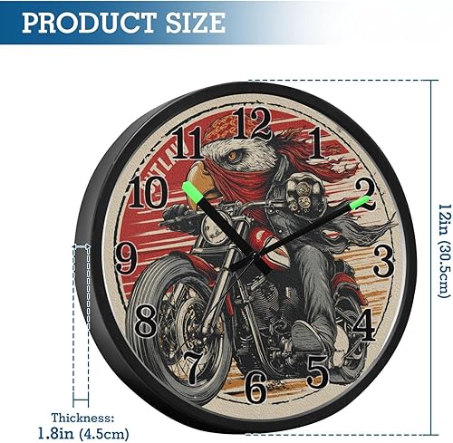 Miniatura 3 de Yuiboo Battery Operated Silent Non-Ticking Clock Luminous Voice-Activated Decor Clock Outlaw Crow Motorcycle Retro Beige 12 Inch for Living Room