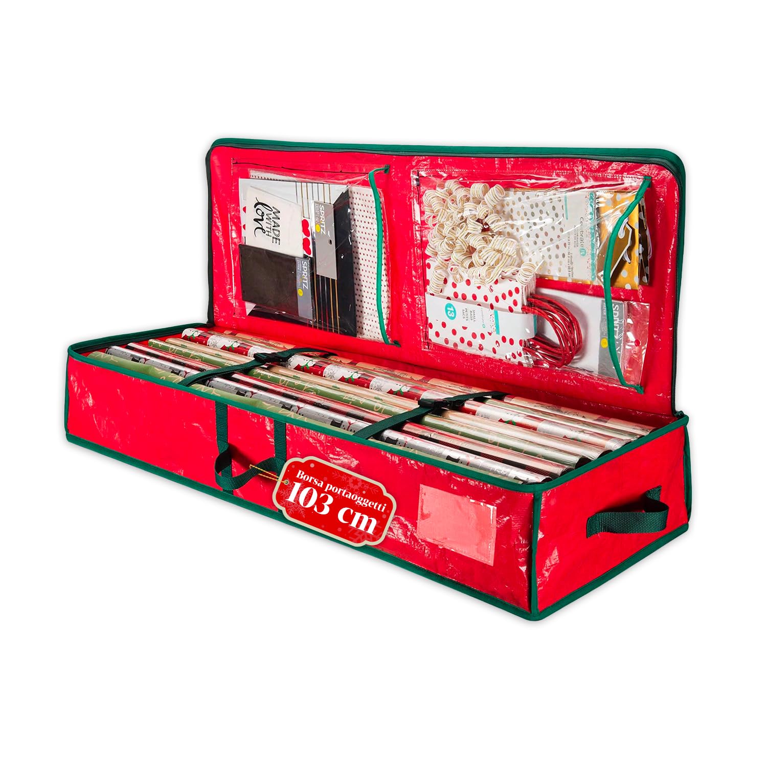Avilia – Organizer per Addobbi Natalizi in Tessuto Oxford con Zip Robusta e Manici Rinforzati, Perfetto per Conservare Decorazioni Natalizie e Luci, Design Salvaspazio e Facile da Riporre