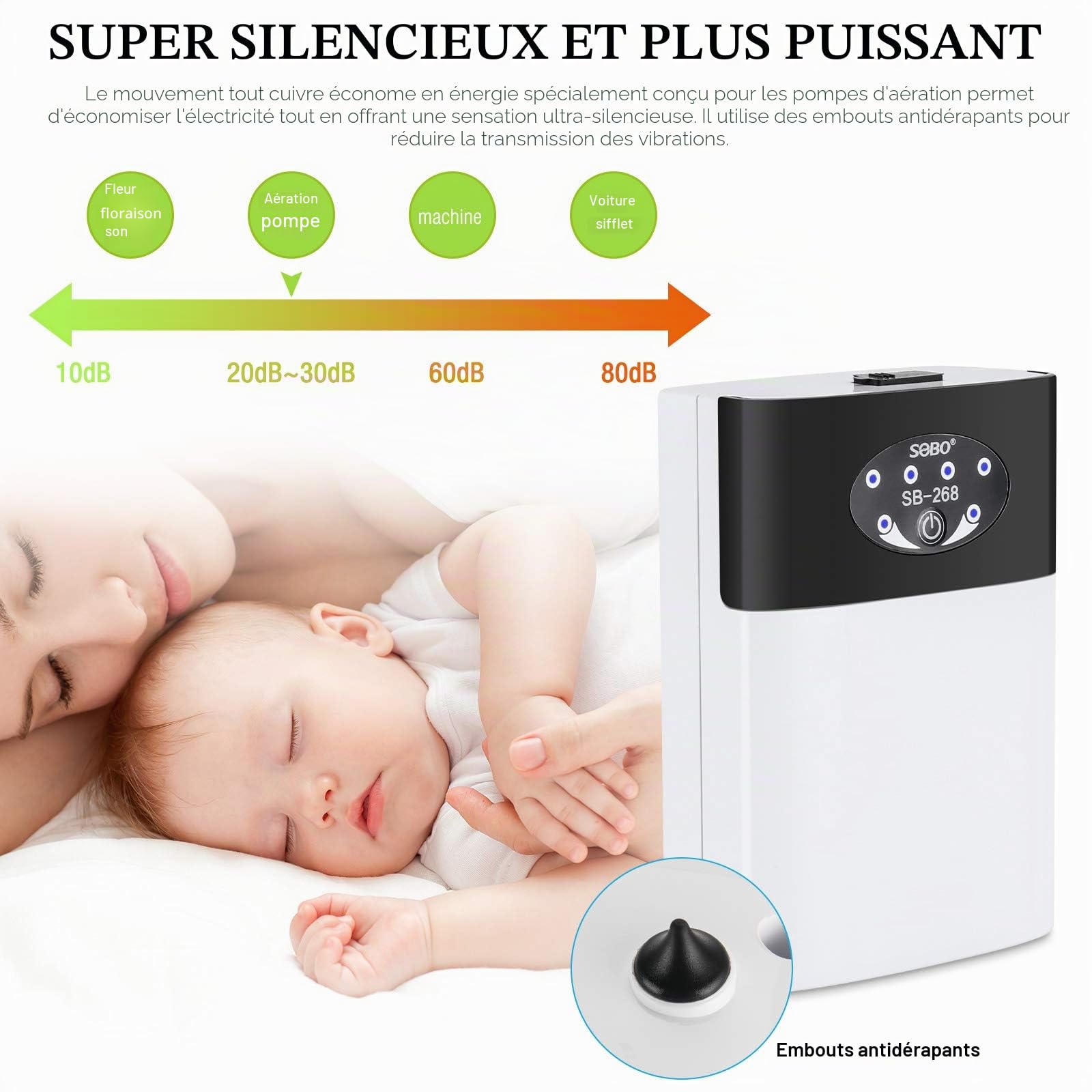Pompe à Air d'Aquarium Portable USB, Bulleur Silencieux, Oxygène, Débit 2 * 3L/Min, 2 Sorties d'Air