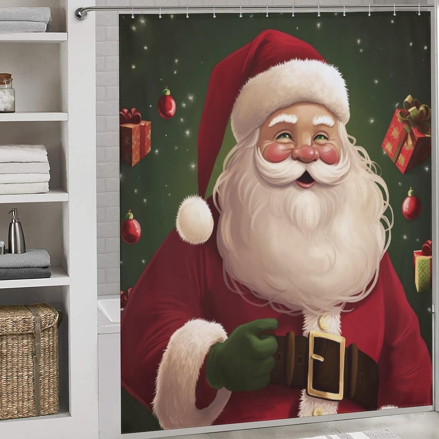 Xmas Santa Claus Shower Curtain Textured Shower Liner Curtain Heavy Bathroom Shower Curtains with Grommets and Hooks Decor Bath Shower Curtains Set for Showers Bath Tubs 36'' X 72''