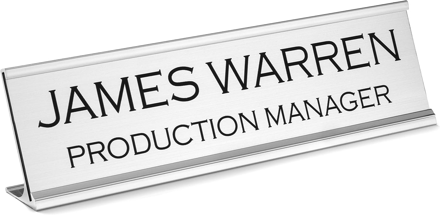 Providence Engraving Personalized Desk Name Plates - Custom Office Wall or Desk Name Plates With Aluminum Holder With Two Lines of Laser Engraved Text, 2" x 10" - Image 6