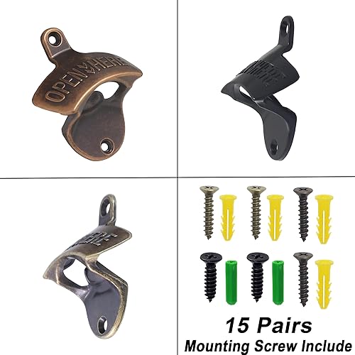 Miniatura 4 de 15 paquetes de abridor de botellas montado en la pared, abrebotellas de montaje retro, inoxidable, abrebotellas de metal vintage duradero para bar,