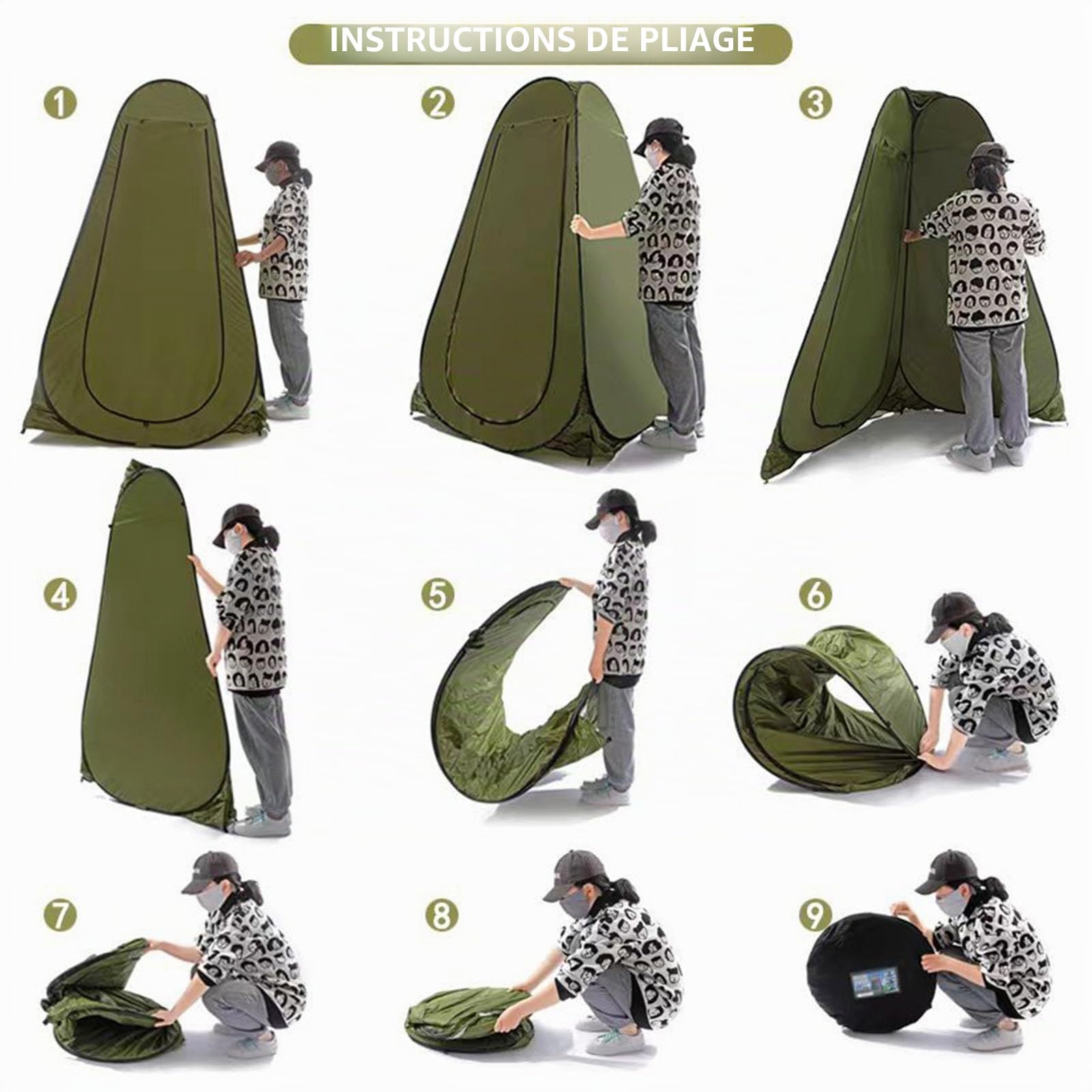 Tente de douche pop-up, tente de vestiaire portable avec brise-vue, protection UV et matériau imperméable, tente de toilette pliable pour camping, festivals et activités de plein air, vert