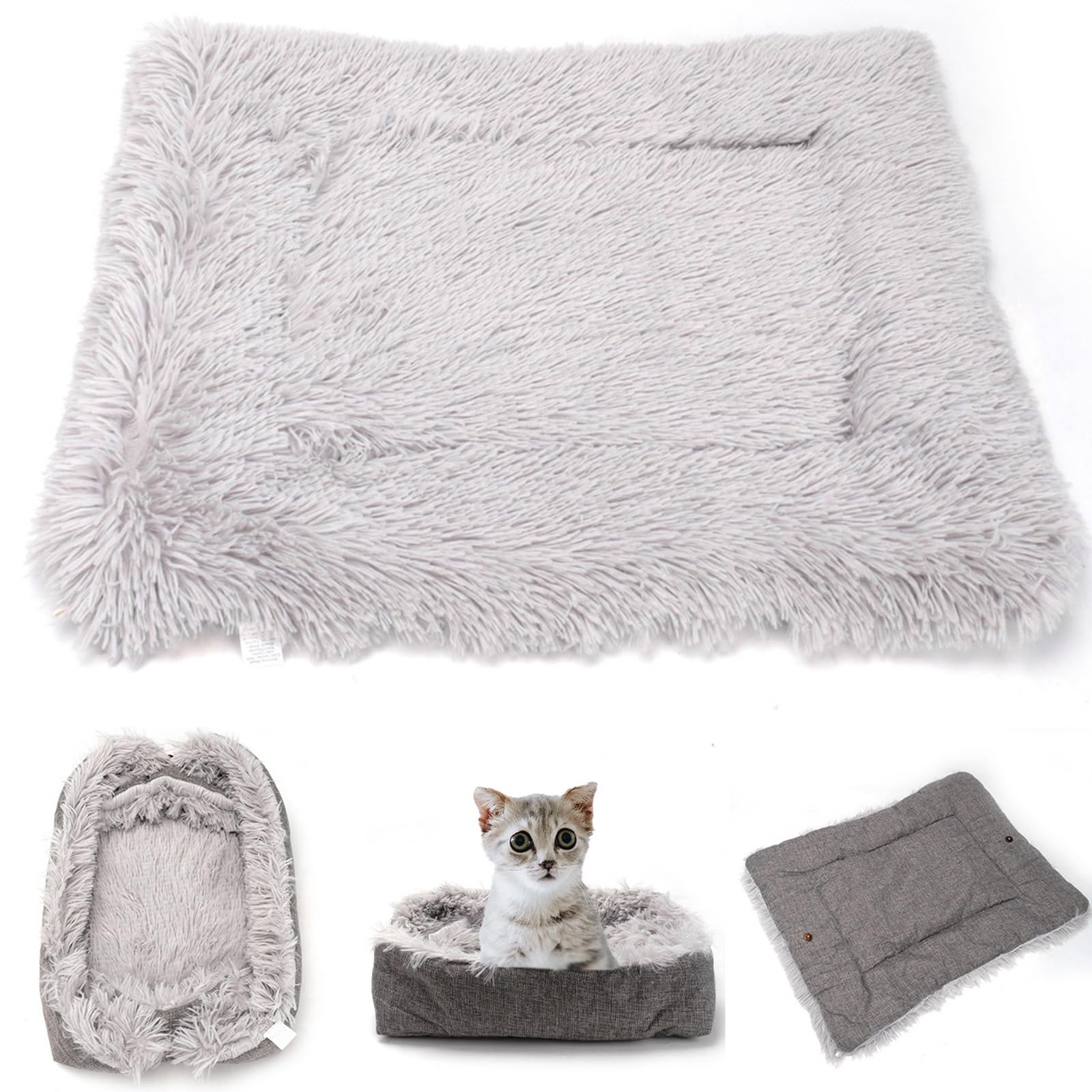 MIZAZBOX Cama para gatos 3 en 1, cama para perros pequeños, cama autocalentable de invierno, cama fresca de verano, cama suave y acogedora, cama calmante para perros, alfombrilla para mascotas, 25.6 x