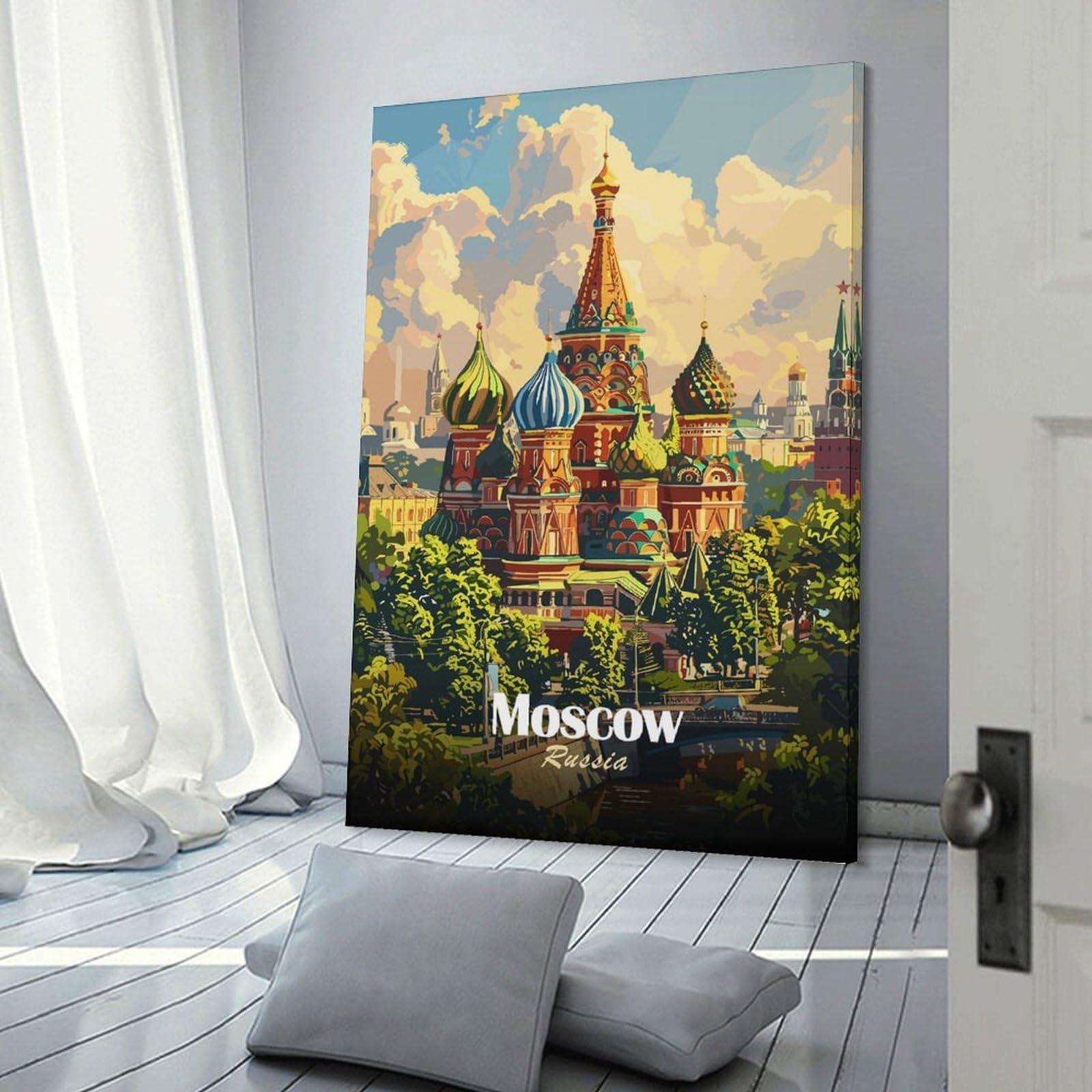 Junmoney Canvas Wall Art Moscow Russia Cityscape Art Illustration, 24x36inch(60x90cm), for Bedroom, Guest Room Or Reading Nook, Canvas Wall Decor for Personal Spaces