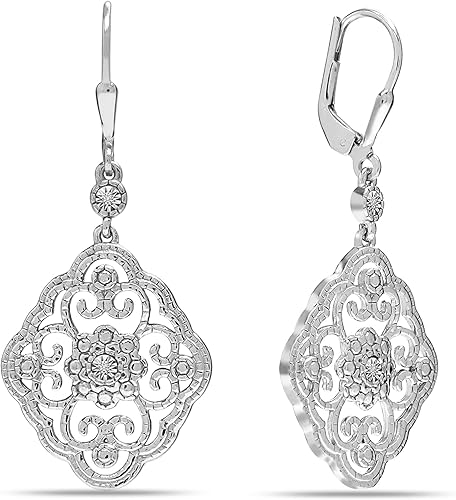 LeCalla 925 Sterling Silver Filigree Dangle Drop Leverback Earrings for Women Long 925 Silver Dangle Leverback Earrings Hypoallergenic Filigree