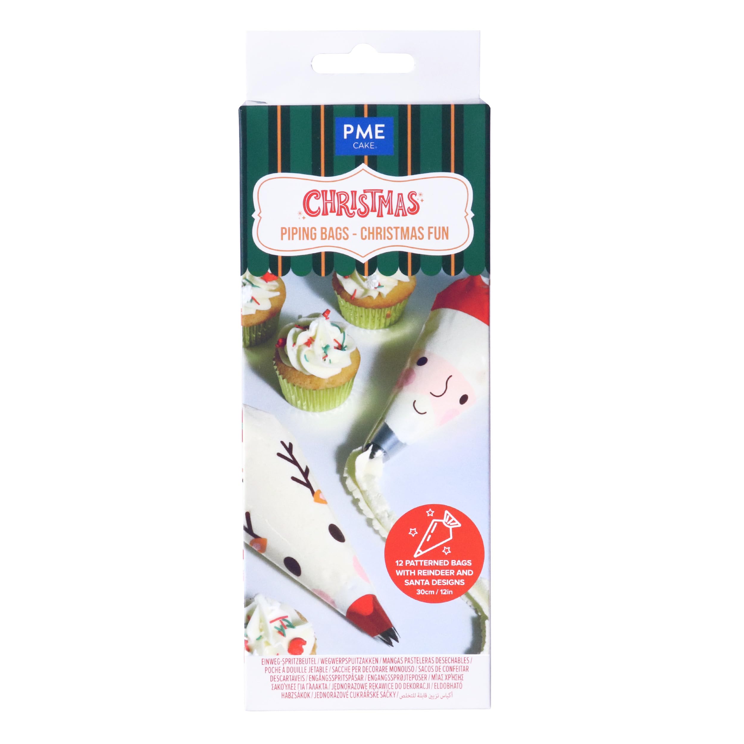 PME CH24IB125 12 Disposable Icing Piping Bags, Christmas Fun, Plastic