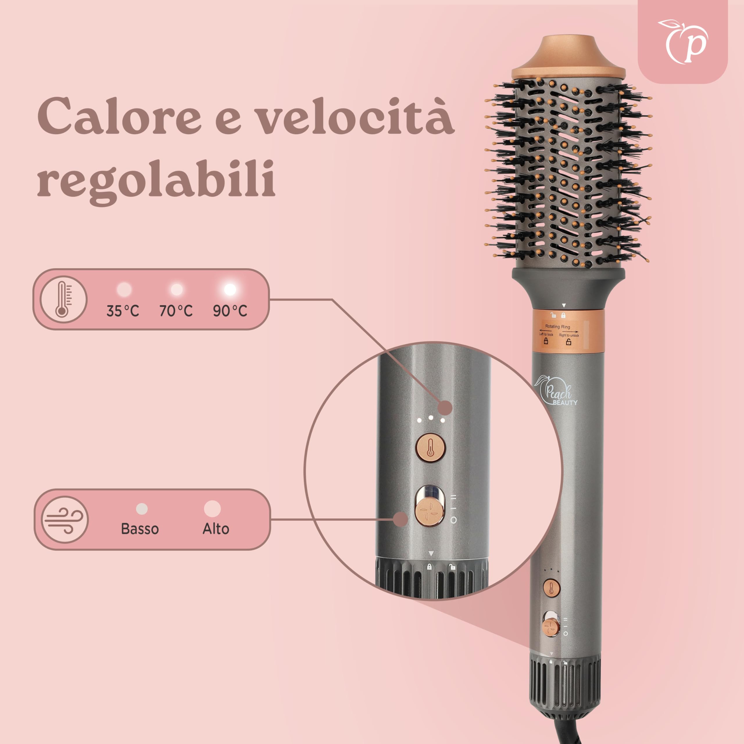 Hair Styler 5 in 1 | Tubo Dell'aria Calda | Pennello per Volume | Pennello Tondo | Ferro Arricciacapelli | Asciugacapelli | 110.000 giri al minute | 1400 W