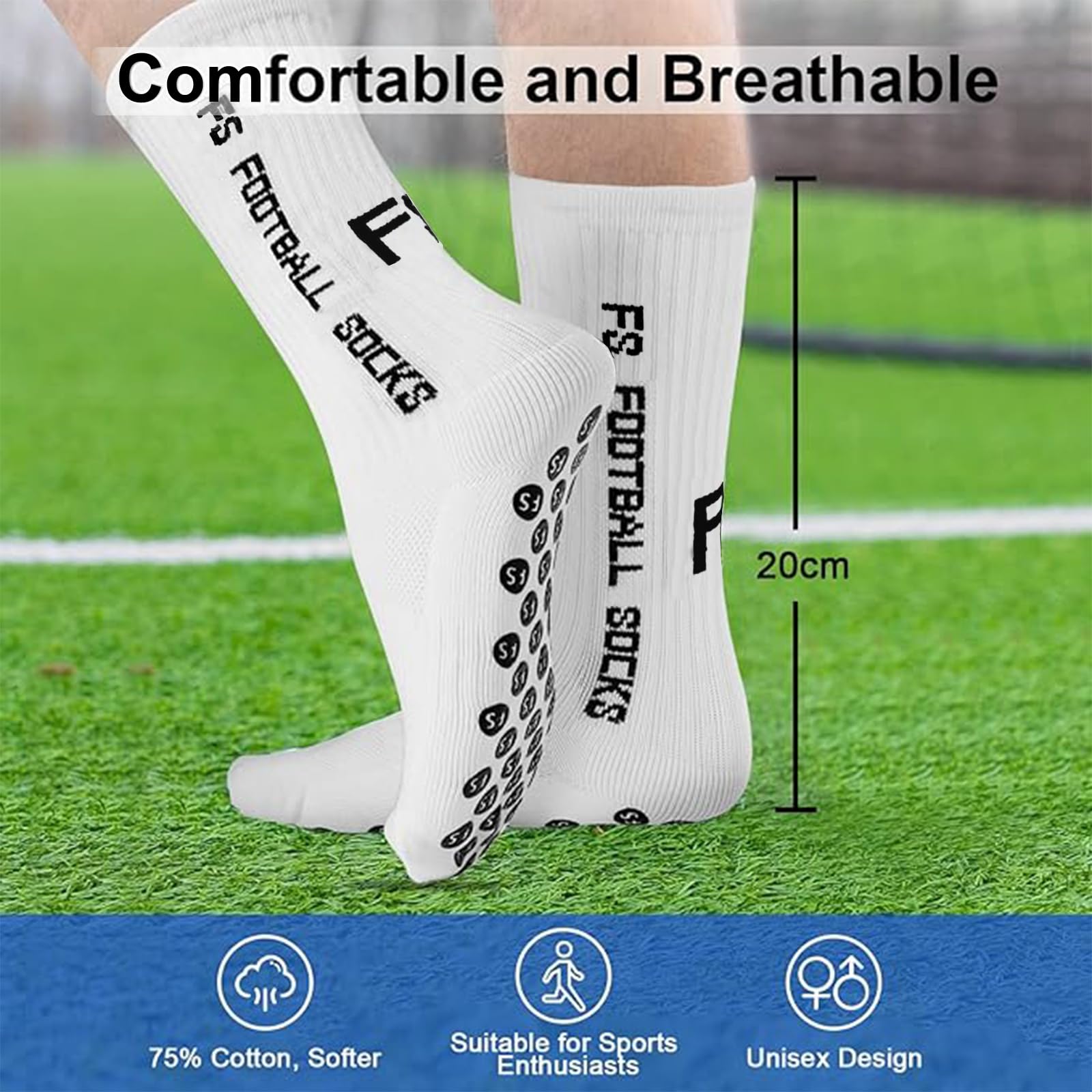 Dinjunxi Calzini Antiscivolo Calcio Uomo 2 Paia Calze Sportive Traspiranti, EU 39-46 / UK 6-11 Calze Grip Calcio Addensare Calzini per Calcio Pallacanestro Tennis Yoga Trekking