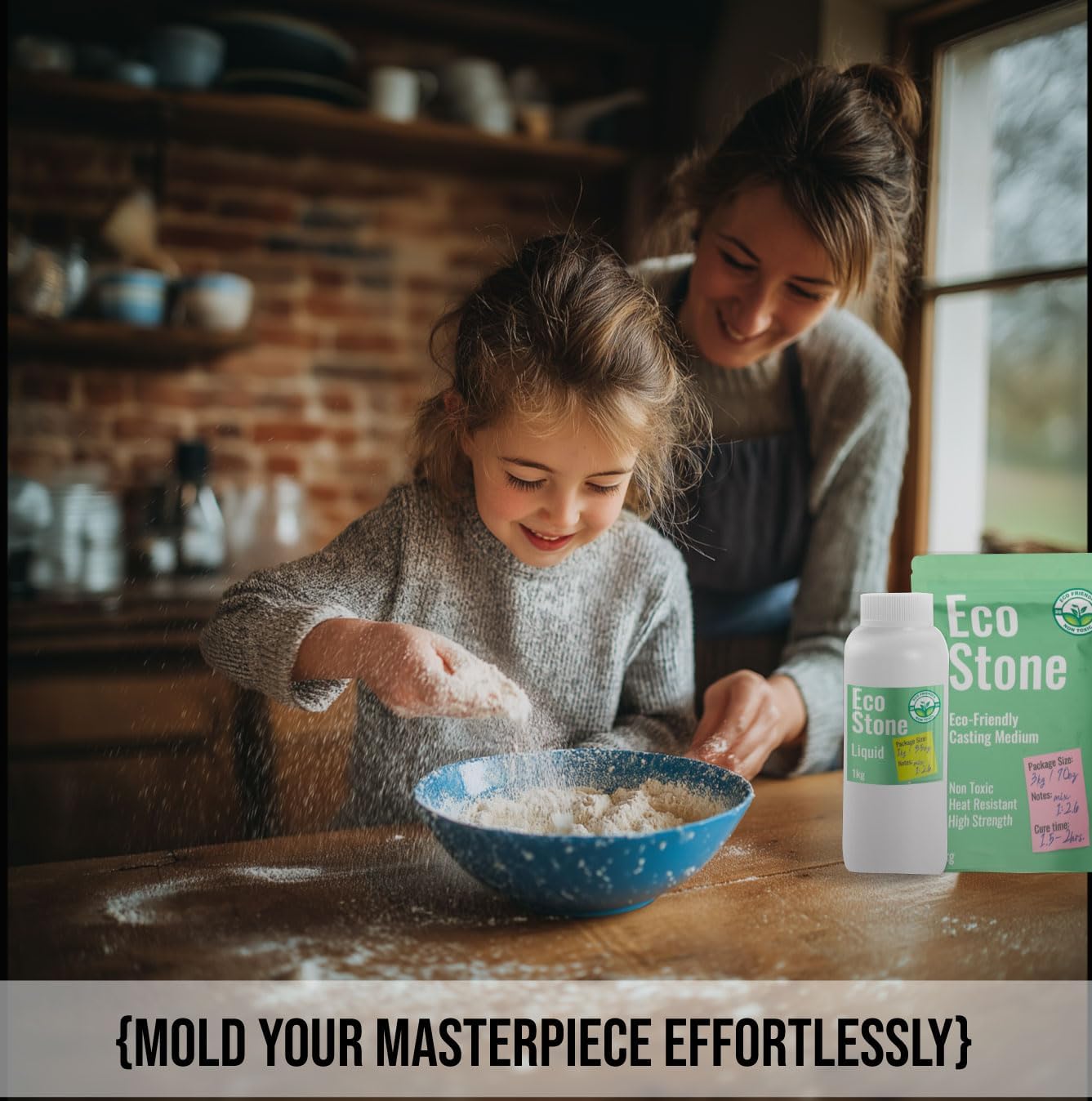 Eco Stone Casting Resin Kit – Non-Toxic Plaster of Paris Alternative – Fast Curing & Demolding, Water-Based Formula for DIY – Easy to Use Acrylic Resin Powder Kit (3.6kg, 7.5lbs)