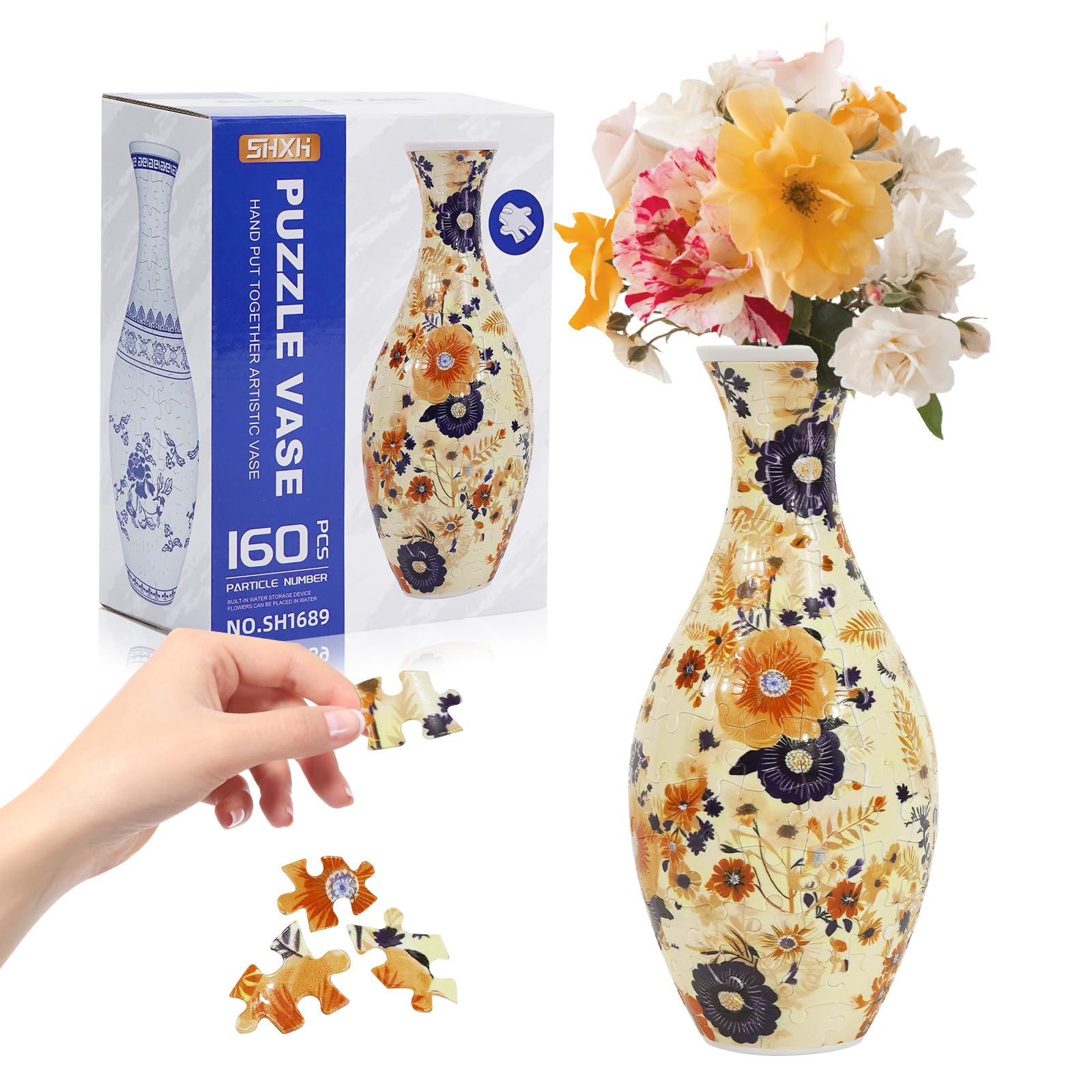 3D Puzzle Planter Vase for Adult, 160 Pieces DIY Flower Vase - Perfect Housewarming Gift (Vibrant Garden Elegance)