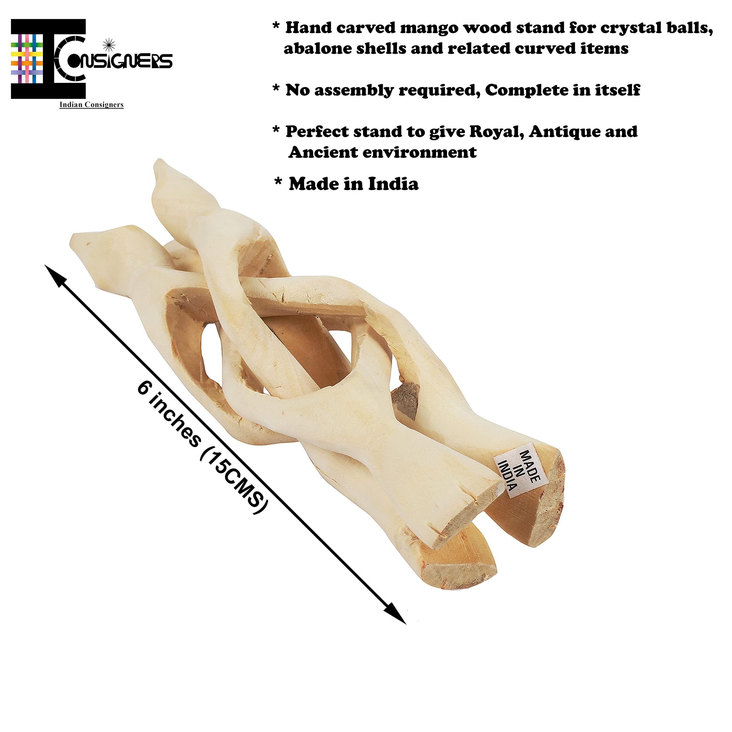 Indian Consigners Wooden Tripod Stand, Kobra Design (Natural White, 6 Inches) - Image 3