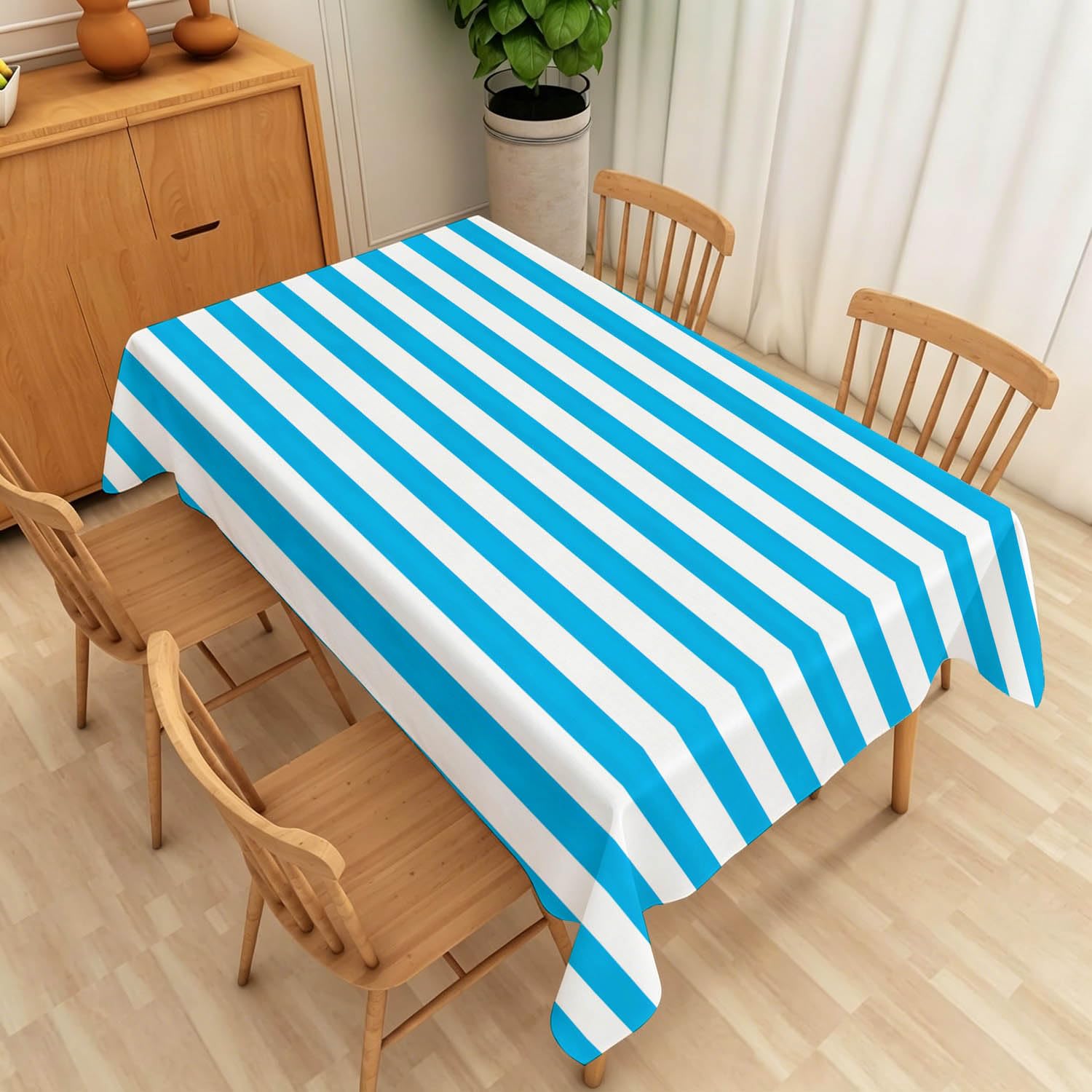 Tovaglia Rettangolare 160x240 cm Strisce Bianche Blu Poliestere