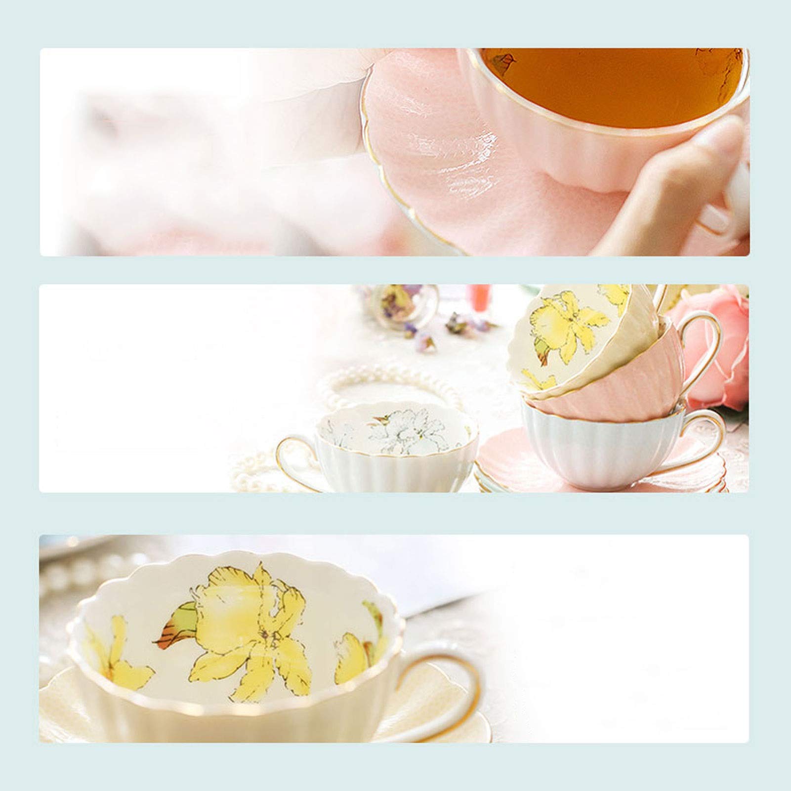 Tazzine da caffè Set da tè pomeridiano Britannico Tazza da tè con Fiori per la casa Tazza in Ceramica Fatta a Mano Elegante Tazza da caffè per Ragazze Adatta per Il tè pomeridiano di Nozze