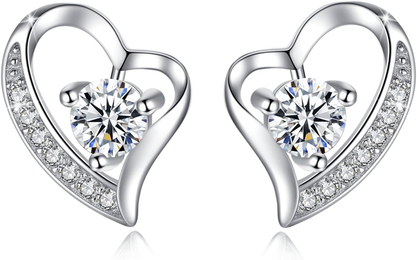 Women Silver Earrings Sterling 925 Studs Girls Crystal Fashion Heart Love Jewellery with Jessibox Gift Package for Valentineโs Birthday