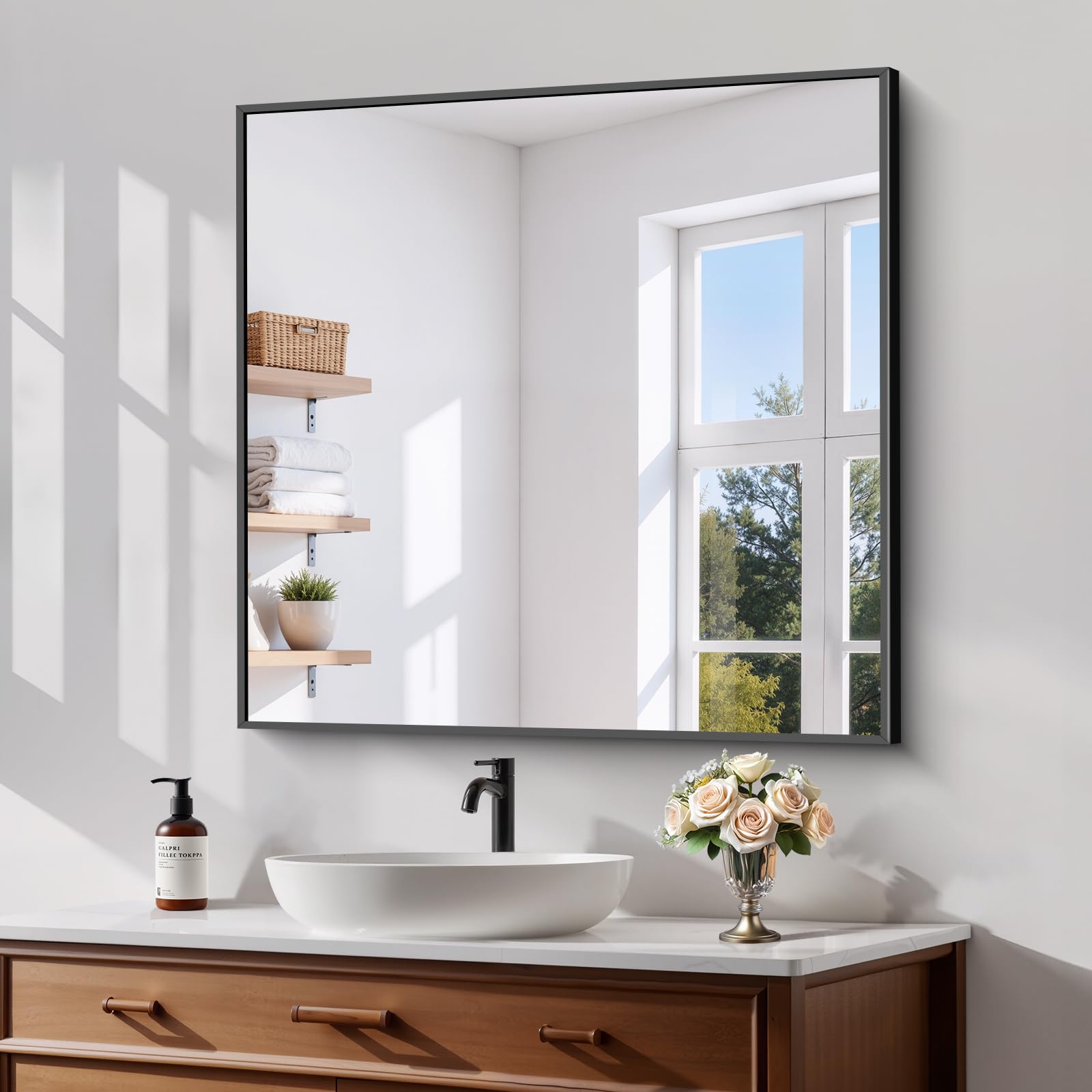 Miroir de salle de bain Koonmi en alliage d'aluminium mat et verre trempé haut de gamme